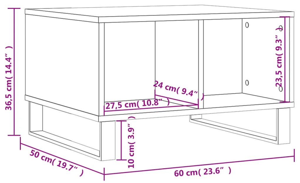 Τραπεζάκι Σαλονιού Καπνιστή Δρυς 60x50x36,5εκ. Επεξεργασμ. Ξύλο - Καφέ