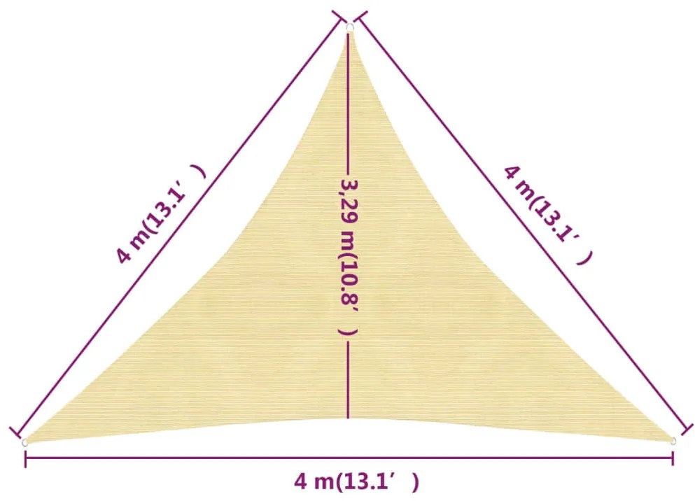 Πανί Σκίασης Μπεζ 4 x 4 x 4 μ. από HDPE 160 γρ./μ² - Μπεζ