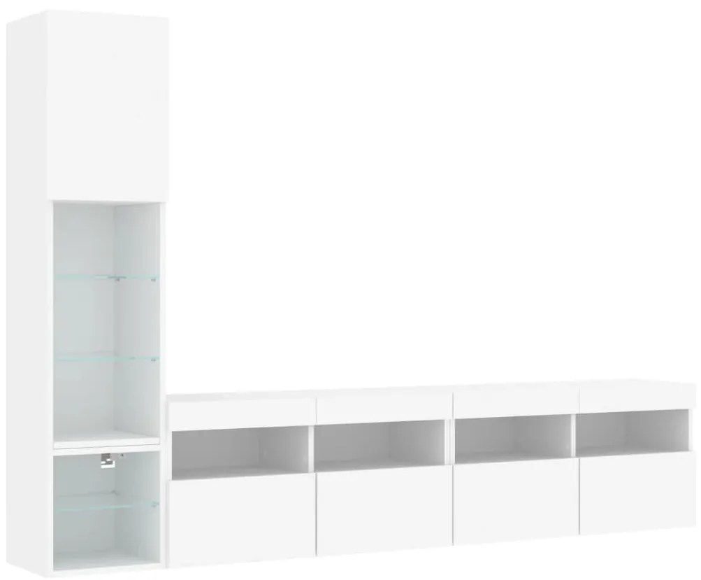 vidaXL Έπιπλα Τοίχου Τηλεόρασης 4 τεμ LED Λευκά από Επεξεργασμένο Ξύλο