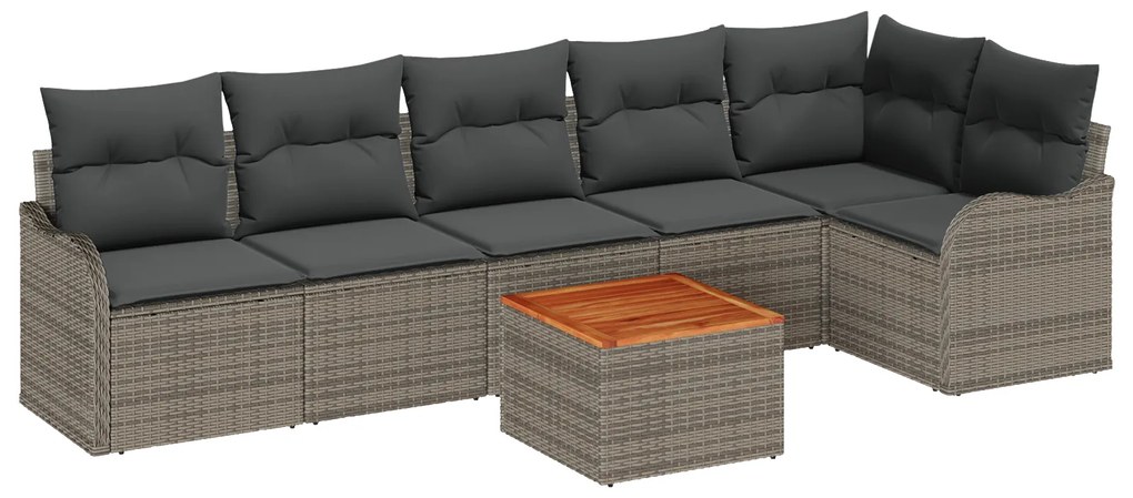 vidaXL Σετ Καναπέ Κήπου 7 pcs Γκρι Μεγάλο Ρατάν, Ύφασμα, Χάλυβας