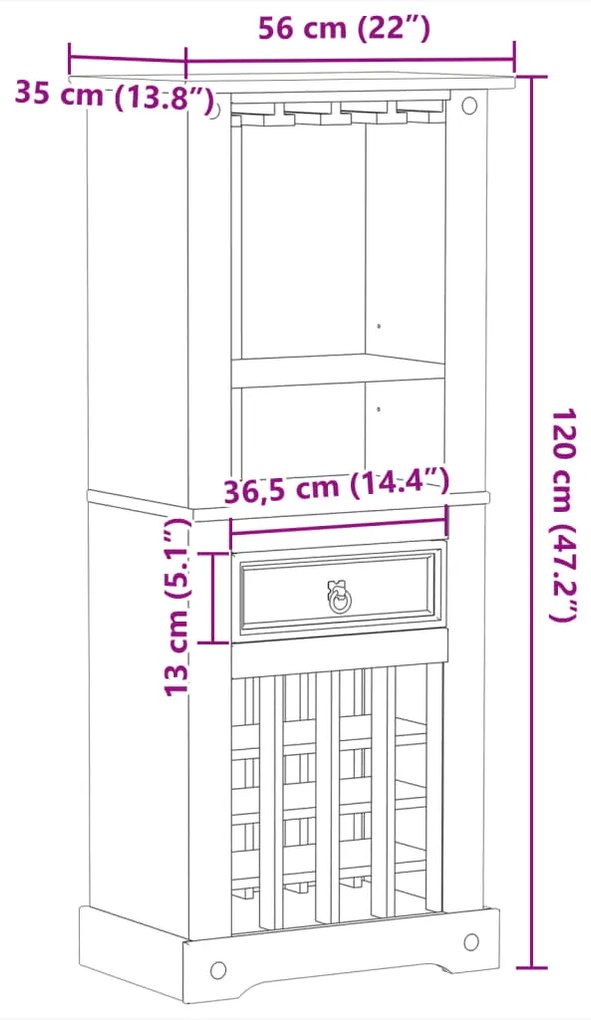 ΡΑΦΙΕΡΑ ΚΡΑΣΙΩΝ CORONA 56 X 35 X 120 ΕΚ. ΑΠΟ ΜΑΣΙΦ ΞΥΛΟ ΠΕΥΚΟΥ 4005686