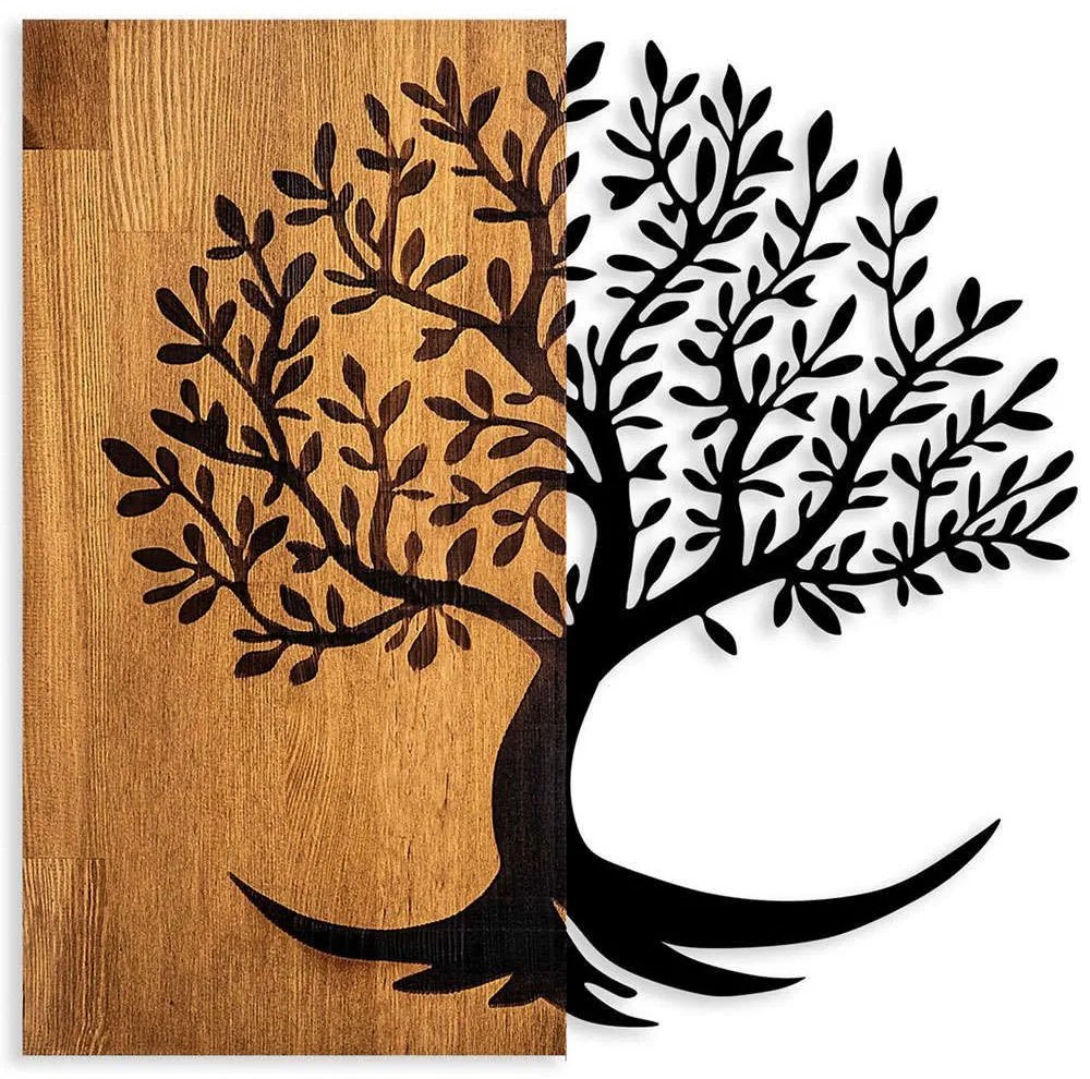 Διακοσμητικό Τοίχου Lime Tree 899SKL2454 58x58cm Walnut-Black Wallity Metal,Wood