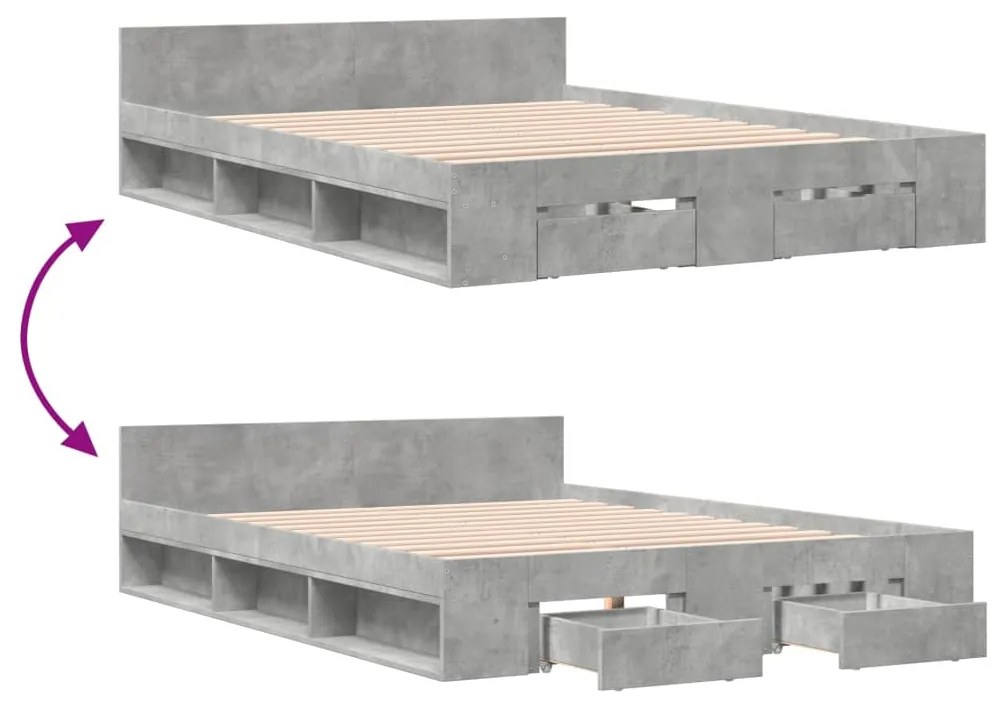 Πλαίσιο Κρεβατιού με συρτάρια Γκρι Σκυρ. 140x200 εκ. Επεξ. Ξύλο - Γκρι