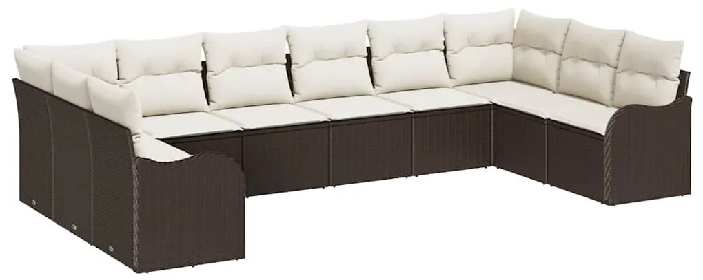 vidaXL Σετ Καναπέ Κήπου με μαξιλάρι 10 pcs Καφέ Πολυ ράταν