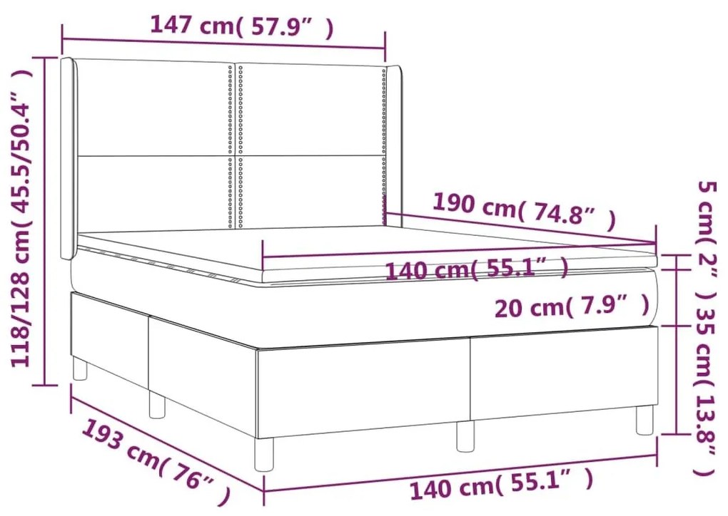 Κρεβάτι Boxspring με Στρώμα Ανοιχτό Γκρι 140x190 εκ. Βελούδινο - Γκρι