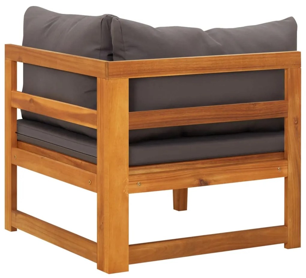 vidaXL Καναπές Γωνιακός από Μασίφ Ξύλο Ακακίας & Σκούρα Γκρι Μαξιλάρια