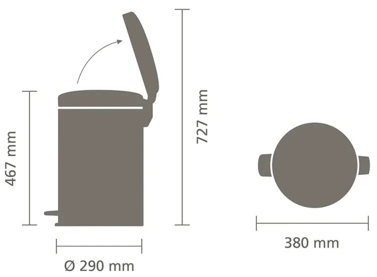 Κάδος με πεντάλ Brabantia NewIcon 649044, 20 l, Ομαλό κλείσιμο, Αντιολισθητική βάση, Μαύρο