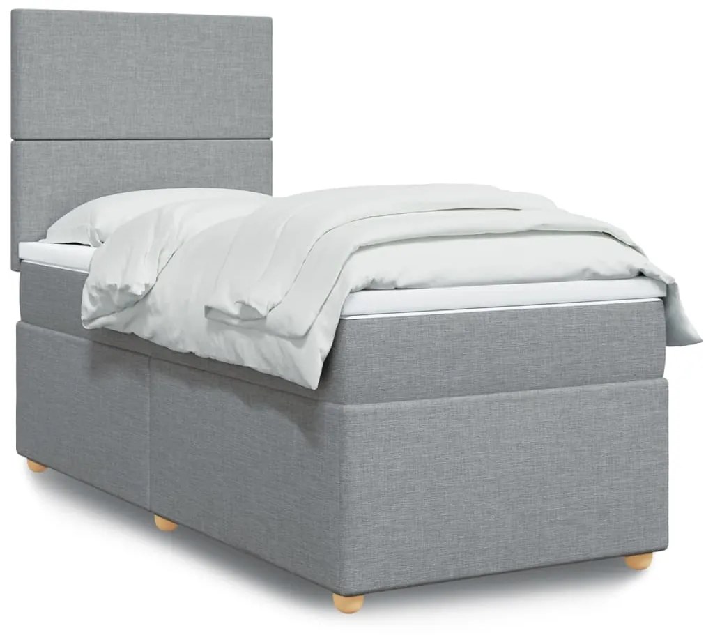 vidaXL Κρεβάτι Boxspring με Στρώμα Ανοιχτό Γκρι 90x190 εκ. Υφασμάτινο