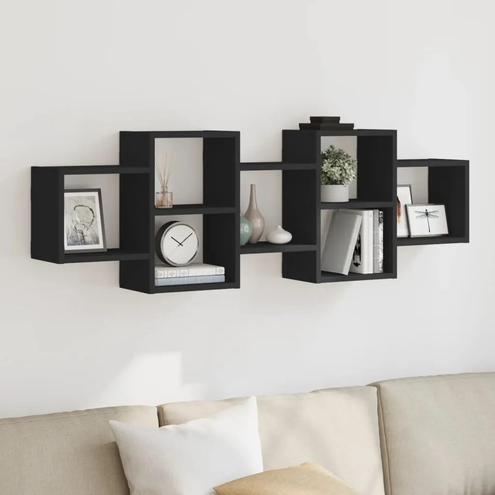 vidaXL Ραφιέρα Τοίχου Μαύρο 129x18x42 εκ. από Επεξεργασμένο Ξύλο