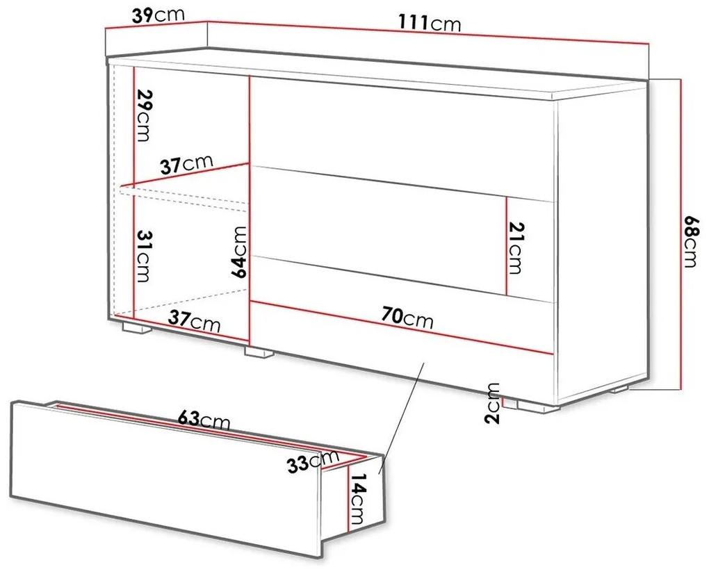 Σιφονιέρα Sarasota 128, Άσπρο, Γυαλιστερό λευκό, Με συρτάρια και ντουλάπια, Αριθμός συρταριών: 3, 68x111x39cm, 43 kg | Epipla1.gr