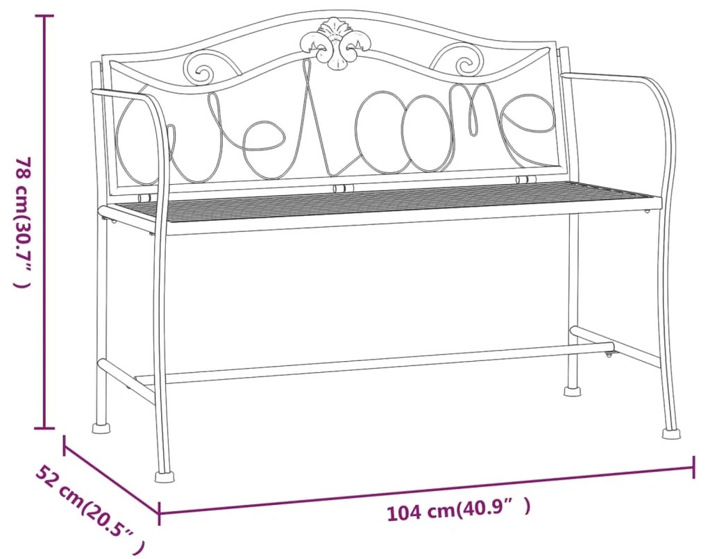 vidaXL Παγκάκι Κήπου Διθέσιο Μαύρο 104 εκ. από Ατσάλι