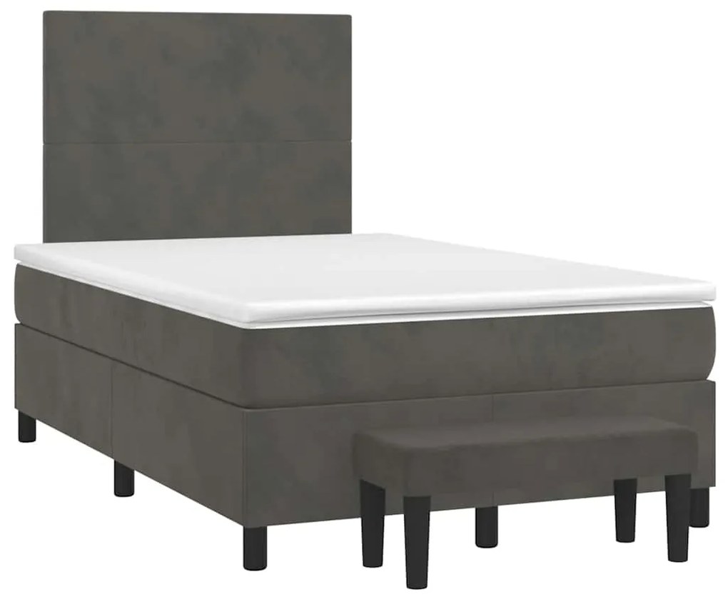 vidaXL Κρεβάτι Boxspring με Στρώμα Σκούρο Γκρι 120x190 εκ. Βελούδινο