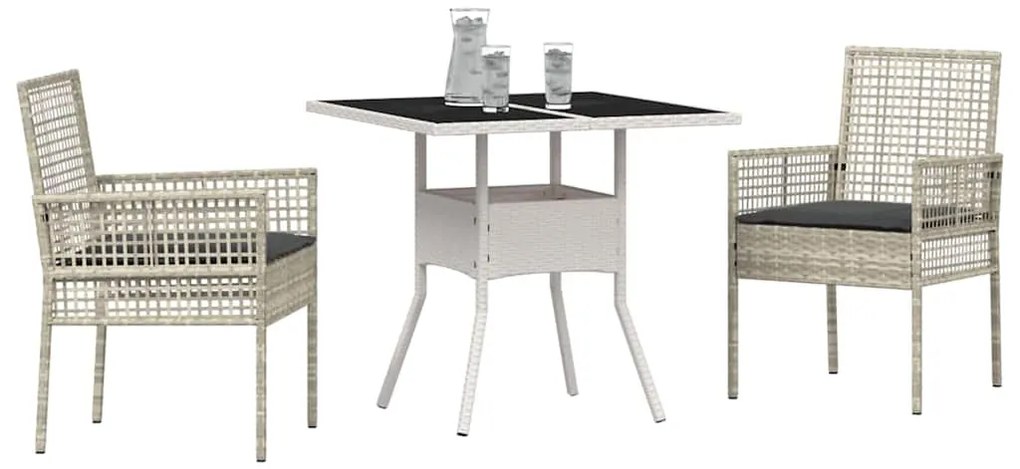 vidaXL Σέτ φαγητού για κήπο 3 pcs Ανοιχτό γκρι συνθετικό ρατάν
