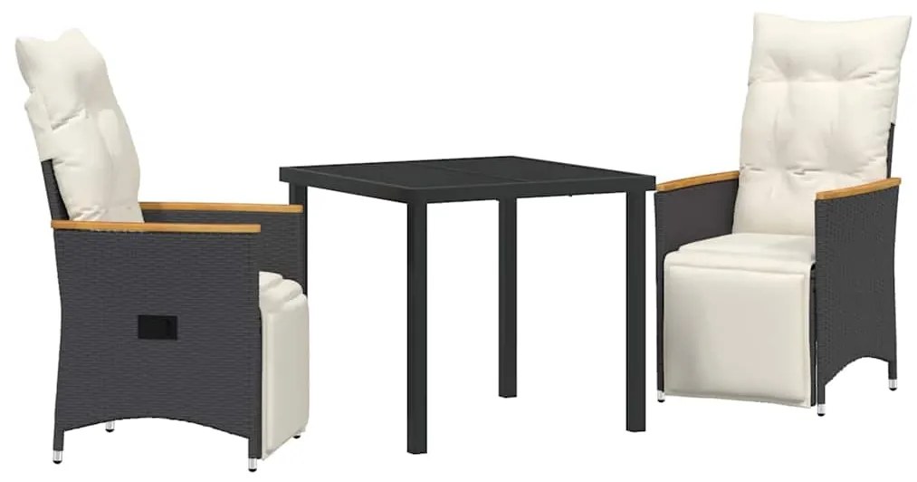 vidaXL Σέτ φαγητού για κήπο με μαξιλάρι 3 pcs Μαύρο Πολυ ράταν