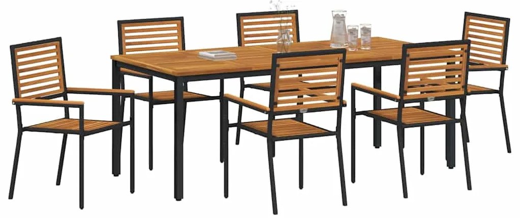 vidaXL Σέτ φαγητού για κήπο 7 pcs Μαύρο και Καφέ συνθετικό ρατάν