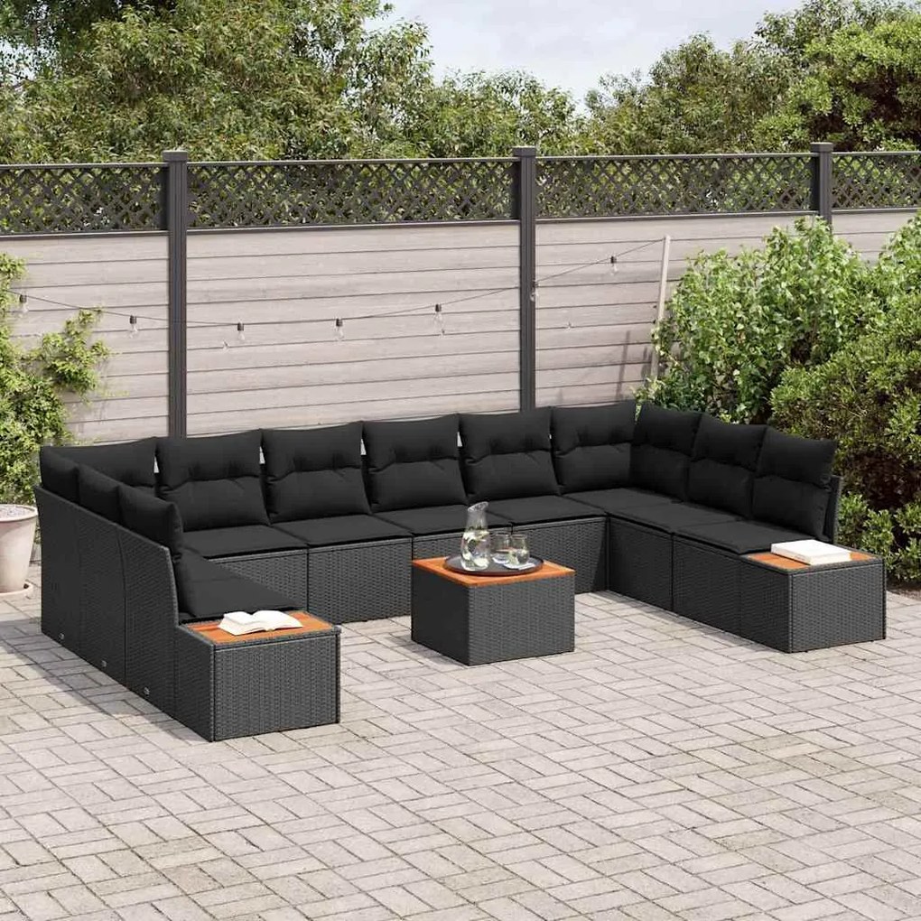 vidaXL Σετ Καναπέ Κήπου με μαξιλάρι 11 pcs Μαύρο Πολυ ράταν