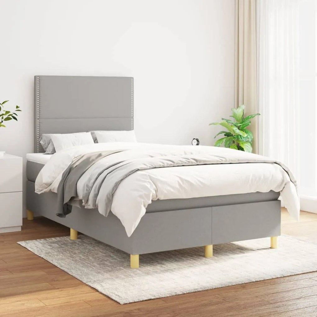 vidaXL Κρεβάτι Boxspring με Στρώμα Ανοιχτό Γκρι 120x200 εκ. Υφασμάτινο