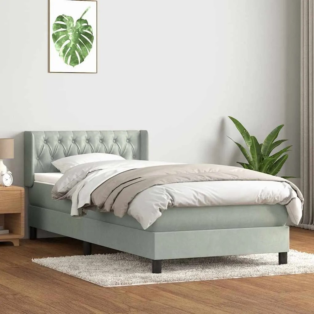 Κρεβάτι Boxspring με Στρώμα Ανοιχτό Γκρι 100x210 εκ. Βελούδινο - Γκρι