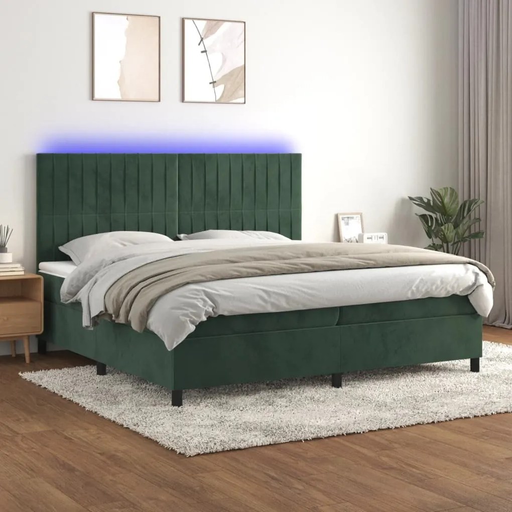 ΚΡΕΒΑΤΙ BOXSPRING ΜΕ ΣΤΡΩΜΑ &amp; LED ΣΚ. ΠΡΑΣΙΝΟ 200X200ΕΚ ΒΕΛΟΥΔΟ 3136266