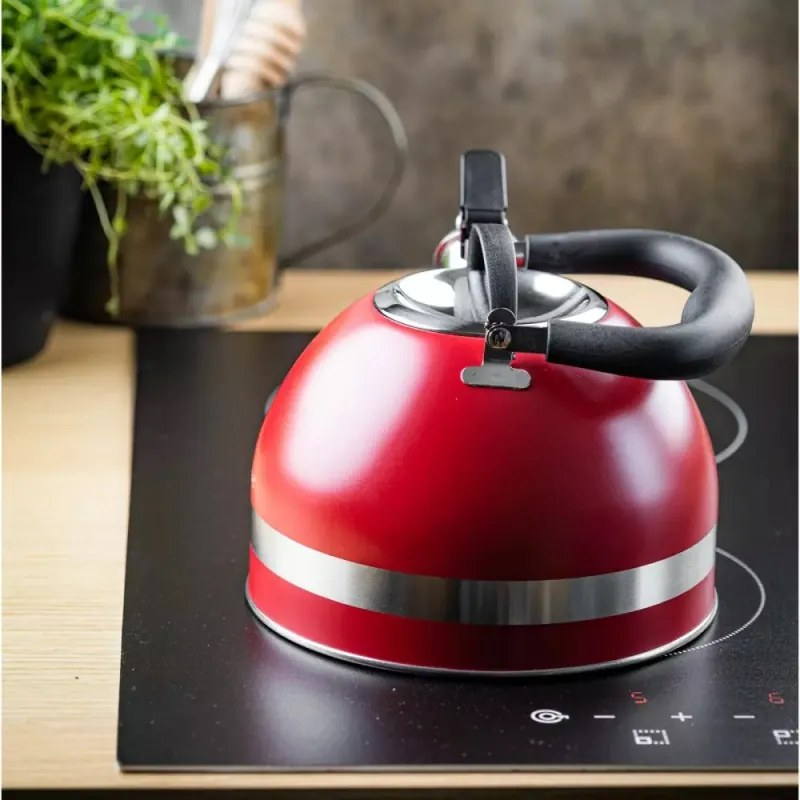 Βραστήρας με σφυρίχτρα Kinghoff KH 1853, 1,8 l, Επαγωγή, Θερμομονωμένη λαβή, Κόκκινο