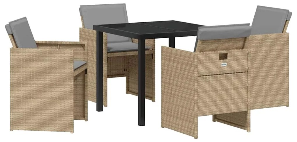 vidaXL Σέτ φαγητού για κήπο με μαξιλάρι 5 pcs Μπεζ Πολυ ράταν