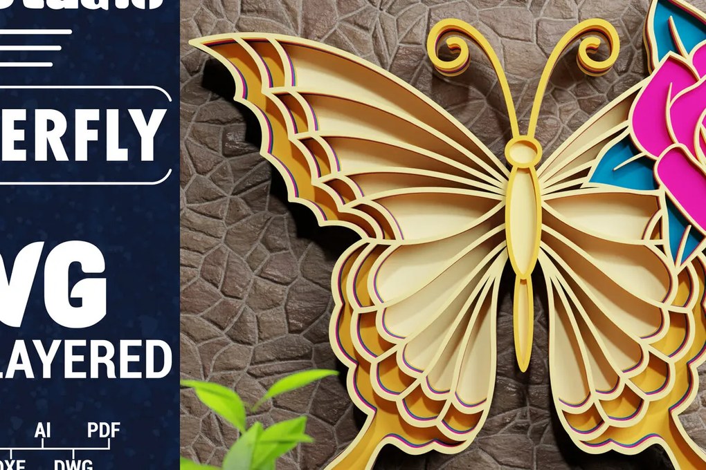 Σετ των 2 Intra απο ξύλο plywood 3mm-4mm πάχος Χαρτί 3D Butterfly Multilayered Δίασταση 1200x1200 cm INTRAFABR-72329961