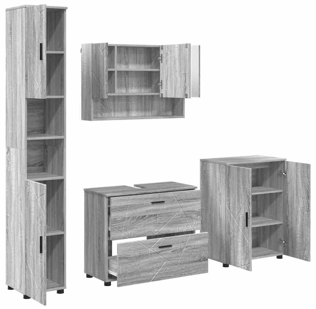 vidaXL Σετ Επίπλων Μπάνιου με ράφι 4 pcs Γκρι sonoma 30 x 35 x 192 εκ.