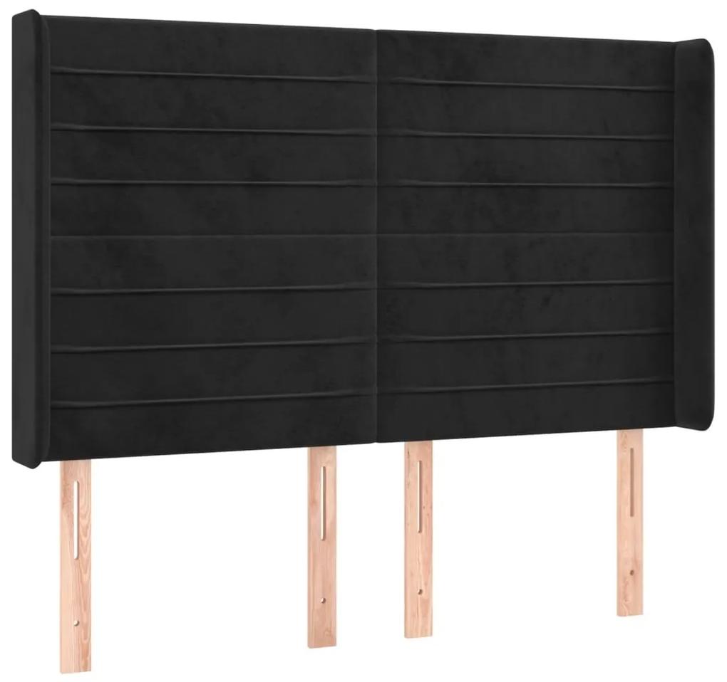 Κρεβάτι Boxspring με Στρώμα &amp; LED Μαύρο 140x200 εκ. Βελούδινο - Μαύρο