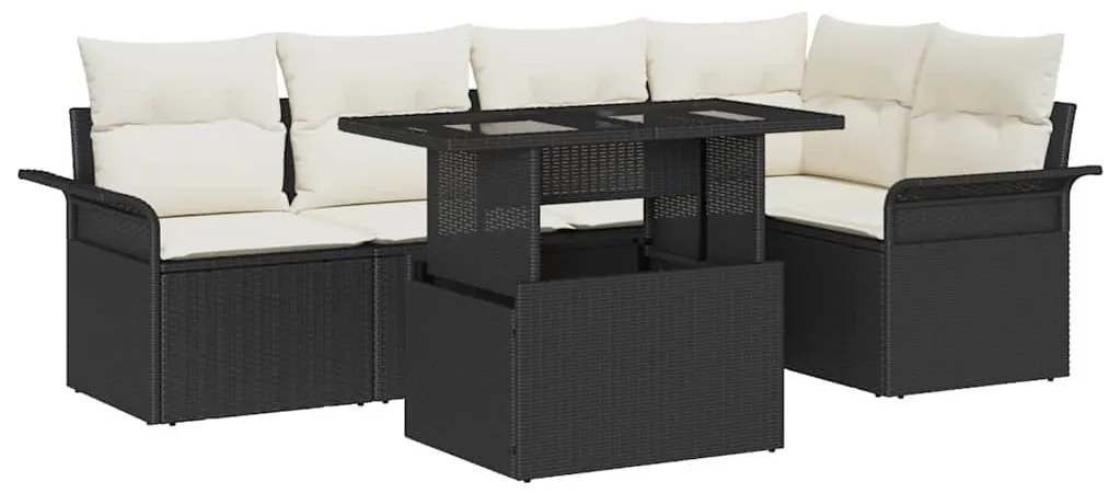 vidaXL Σετ κηπουρικής  με 6 κομμάτια, μαξιλάρια σε μαύρο από πολυγραφίτη ρατάν.