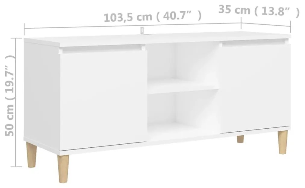 Έπιπλο Τηλεόρασης Λευκό 103,5x30x50 εκ. με Μασίφ Ξύλινα Πόδια - Λευκό