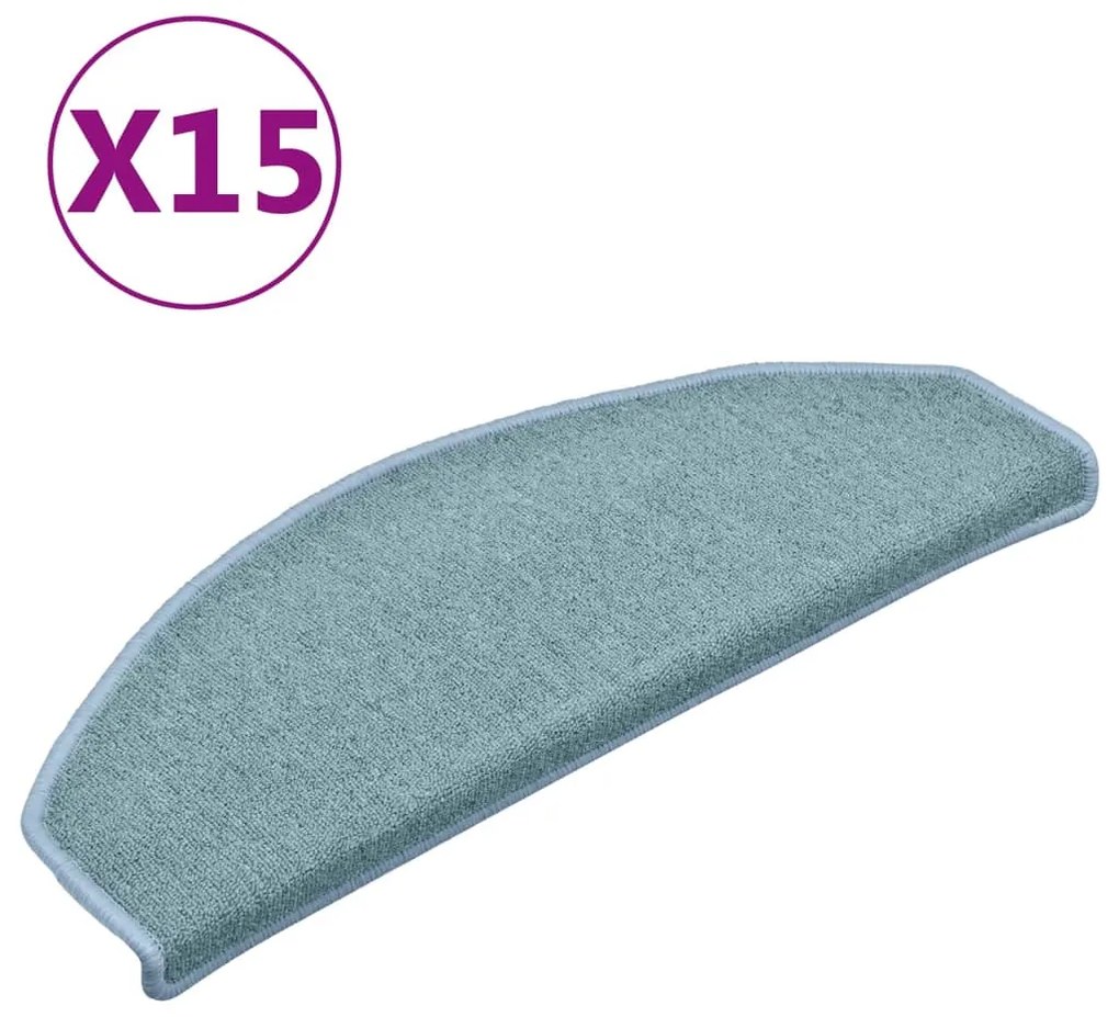vidaXL Πατάκια Σκαλοπατιών 15 τεμ. 65x24x4 εκ. Θαλασσί Ημίστρογγυλά Μεγάλα