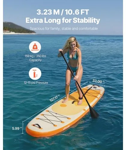 VEVOR Inflatable Stand Up Paddle Board 3.23m Sup Surfboard with Paddle Accessory