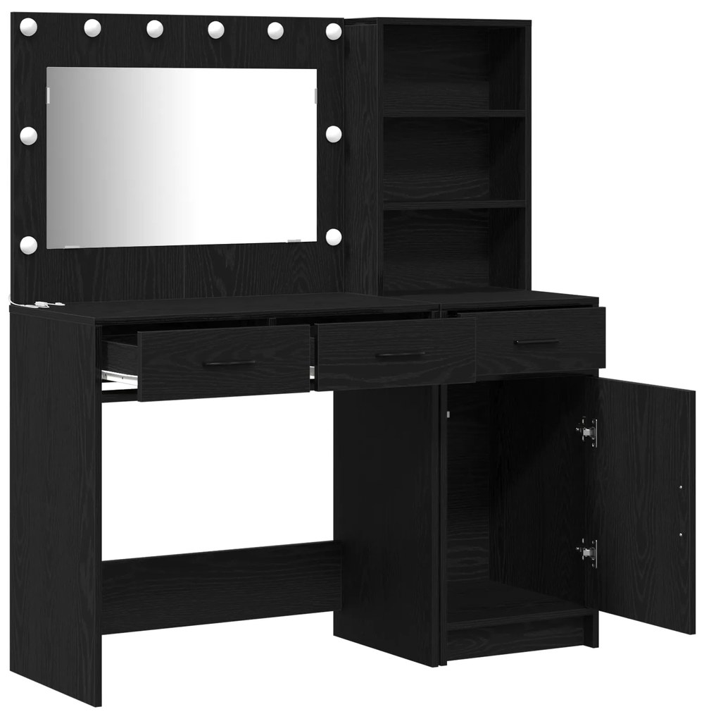 vidaXL Σετ Dressing Table 2 Τεμαχίων με LED Μαύρο Επεξεργασμένο Ξύλο