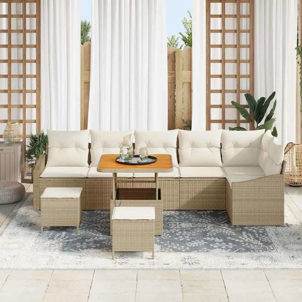 vidaXL Σετ Καναπέ Κήπου με μαξιλάρι 9 pcs Μπεζ Πολυ ράταν