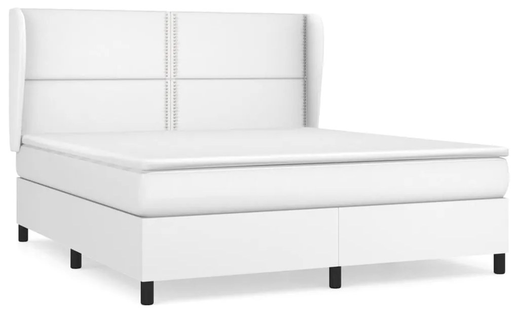 Κρεβάτι Boxspring με Στρώμα Λευκό 160x200εκ.από Συνθετικό Δέρμα - Λευκό