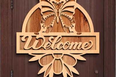 Σετ των 3 Intra απο ξύλο plywood 3mm-4mm πάχος Butterfly Welcome Sign . Δίασταση 3x3 cm INTRAFABR-76213638