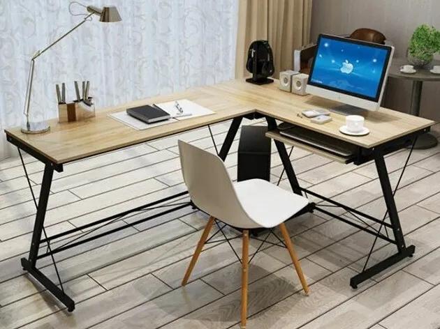 Τραπέζι γραφείου Mesa 135, Με ράφι πληκτρολογίου, Γωνιακός, 73x120x110cm, 22 kg, Σφένδαμος, Μαύρο | Epipla1.gr