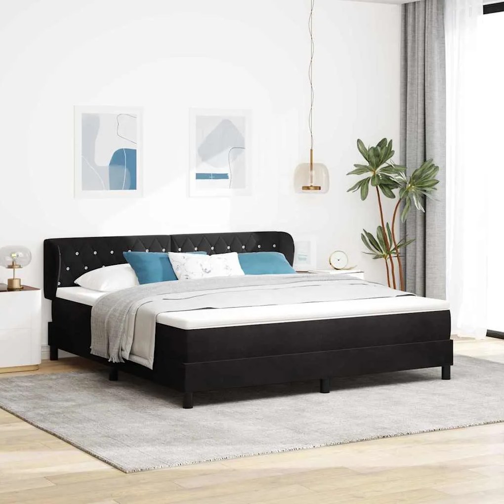 vidaXL Κρεβάτι Box Spring με Ματ Στρώμα Μαύρο 180x200 εκ Βελούδο