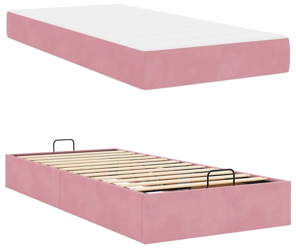 vidaXL Σκελετός Κρεβατιού με στρώμα Ροζ 90 x 200 cm Βελούδο
