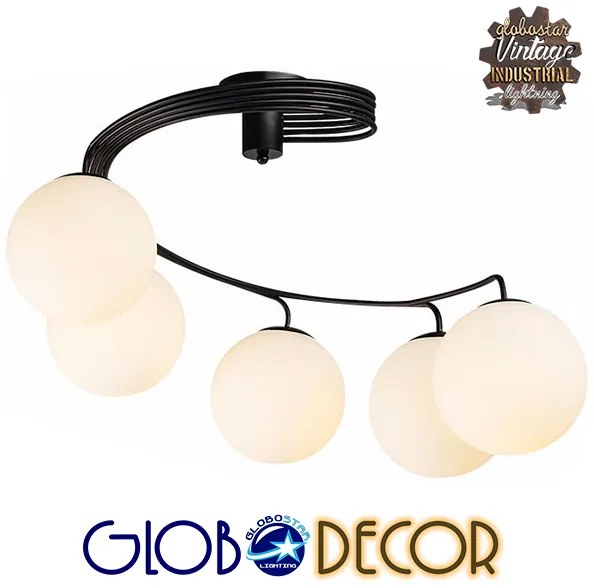 GloboStar SELINA 01090 Μοντέρνο Φωτιστικό Οροφής Πολύφωτο Μαύρο Μεταλλικό με Λευκό Γυαλί Φ63 x Y47cm - 01090