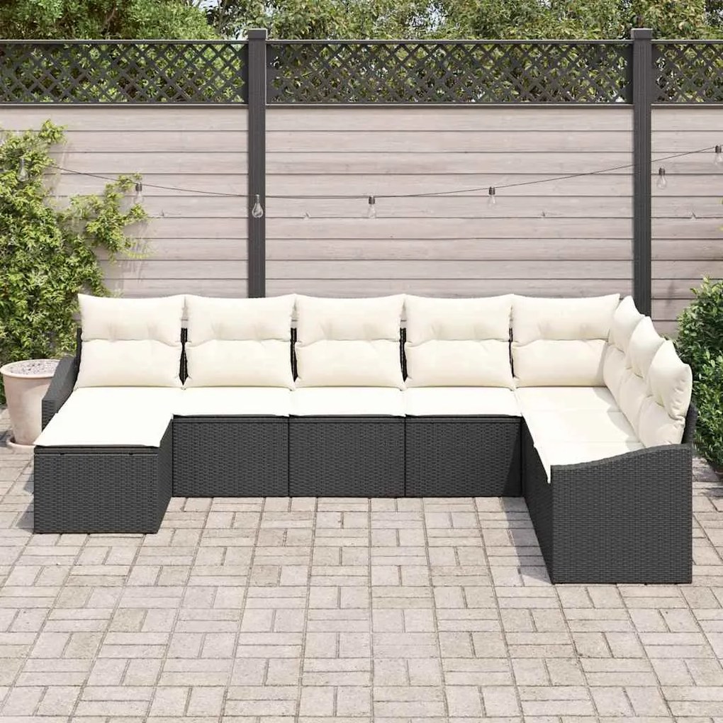 vidaXL Σετ Καναπέ Κήπου 8 pcs Μαύρο Πολυ ράταν