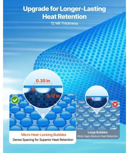 VEVOR Solar Pool Cover, 4.57 m Round Pool Bubble Cover, 12 Mil Pools Solar Blanket with Bubble &amp; PE Material, Daytime Heat Absorption, Nighttime Heat Retention, Heat Retaining Solars Covers, Blue