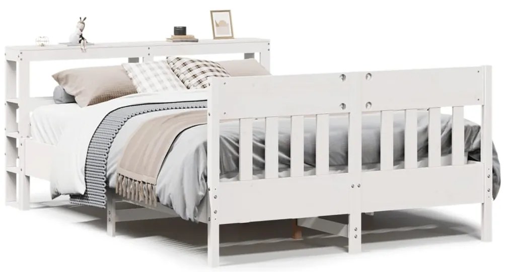 vidaXL Σκελετός Κρεβ. Χωρίς Στρώμα Λευκό 135x190 εκ Μασίφ Πεύκο