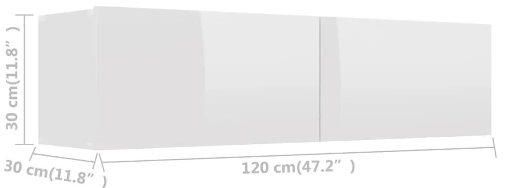 Έπιπλο Τηλεόρασης Γυαλιστερό Λευκό 120x30x30 εκ. από Επεξ. Ξύλο - Λευκό