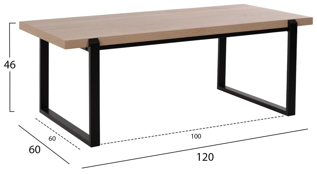 ΤΡΑΠΕΖΙ ΣΑΛΟΝΙΟΥ  MDF SONOMA-ΜΑΥΡΗ ΜΕΤΑΛΛΙΚΗ ΒΑΣΗ 120x60X46Yεκ.