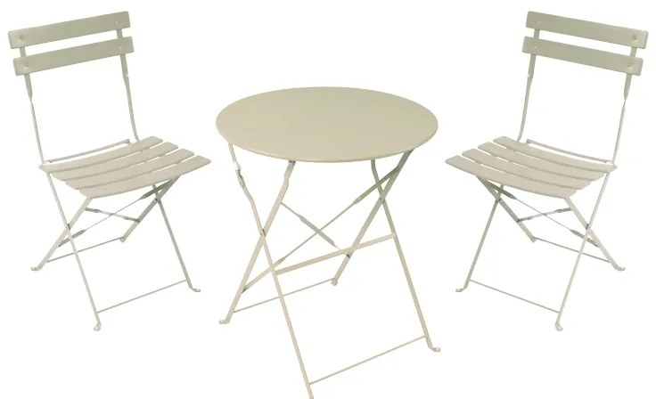 Τραπεζαρία Bistro pakoworld σετ 3τεμ μεταλλική αναδιπλούμενη σε μπεζ απόχρωση Φ60x71εκ