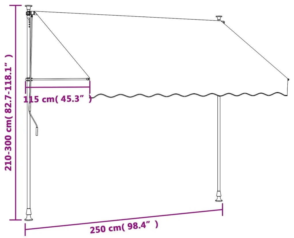 Τέντα Συρόμενη Κρεμ 250 x 150 εκ. από Ύφασμα και Ατσάλι - Κρεμ