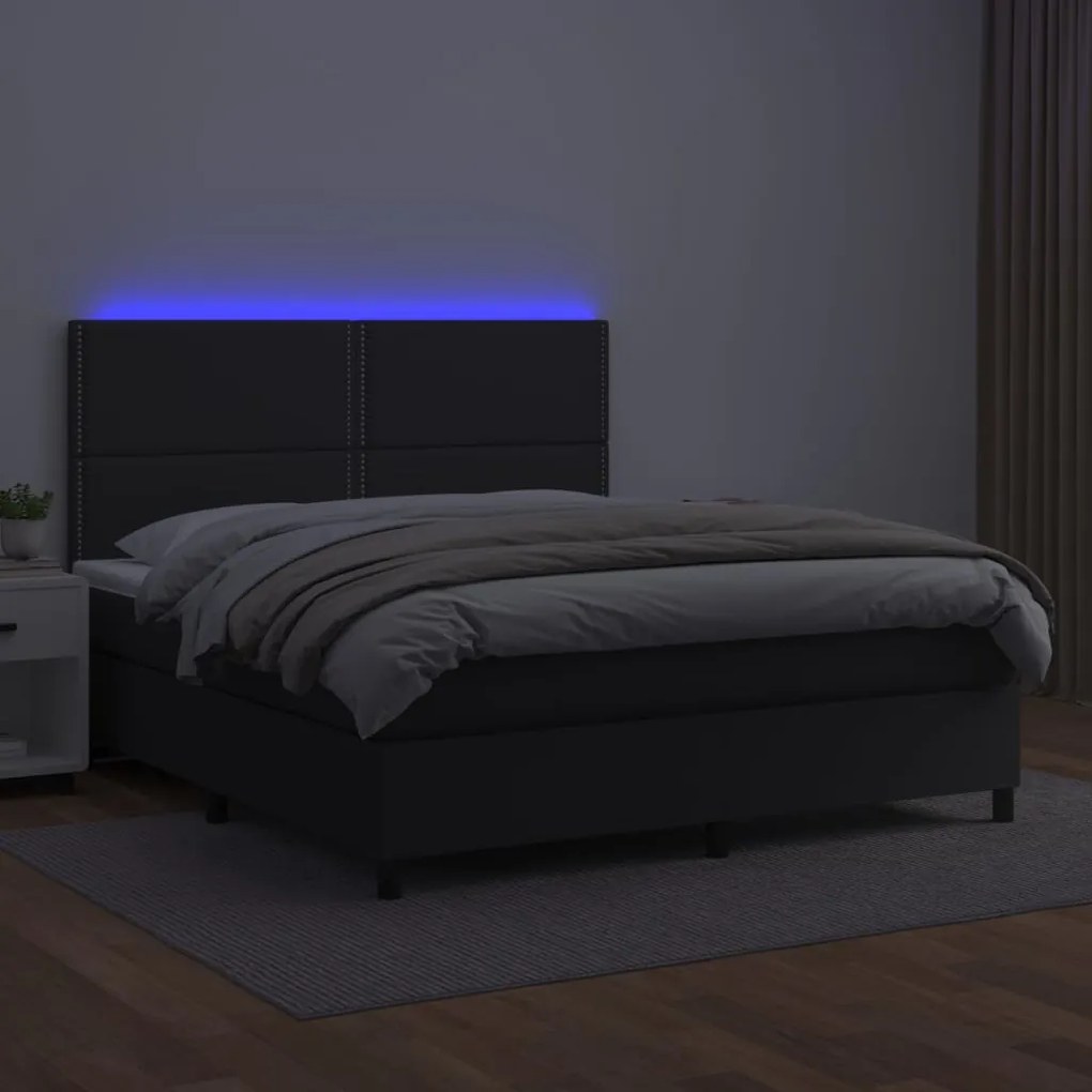 vidaXL Κρεβάτι Boxspring με Στρώμα &amp; LED Μαύρο 160x200 εκ. Συνθ. Δέρμα
