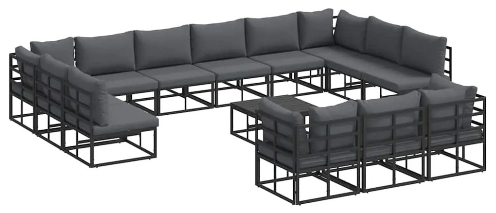 vidaXL Σετ Καναπέ Κήπου με μαξιλάρι 14 pcs Μαύρο Αλουμίνιο