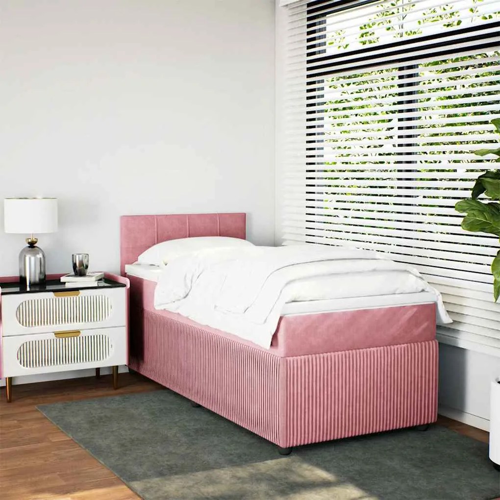 vidaXL Κρεβάτι Boxspring με Στρώμα Ροζ 90x190 εκ. Βελούδινο